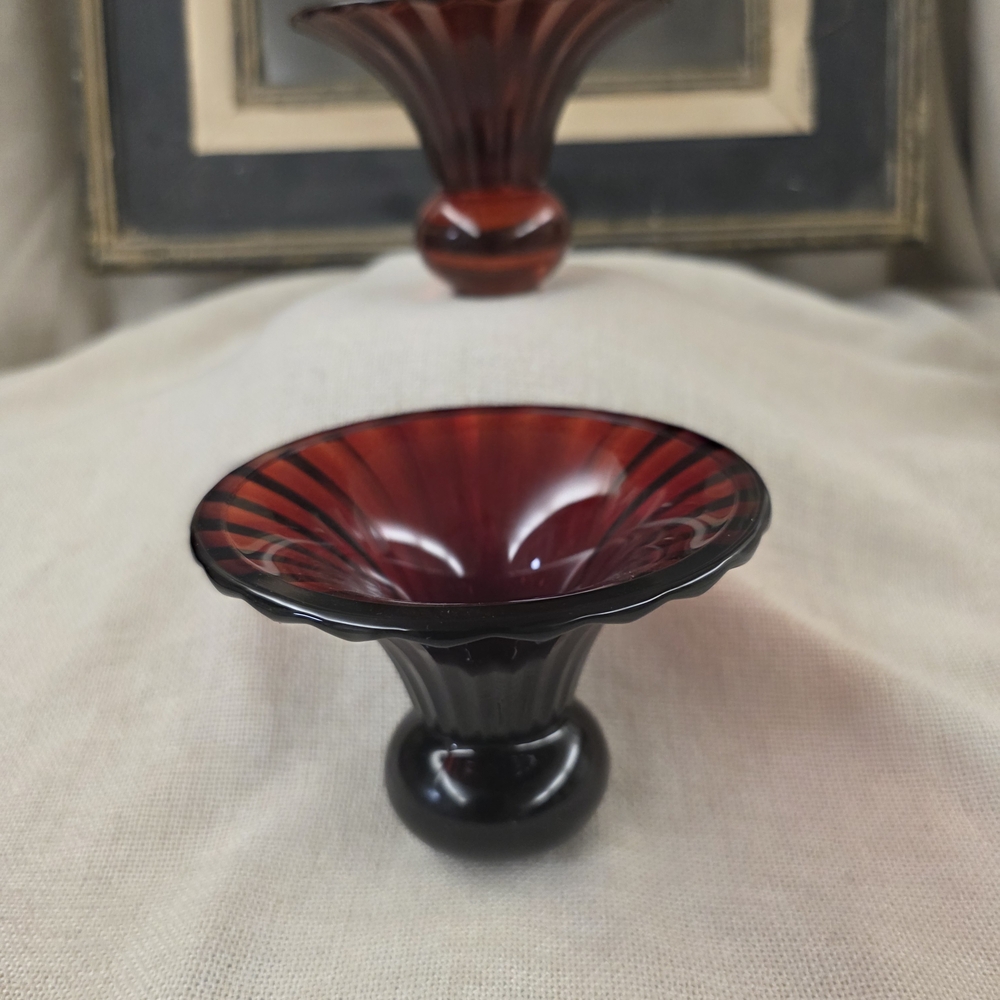 2 Red Glass Candlestick Holders